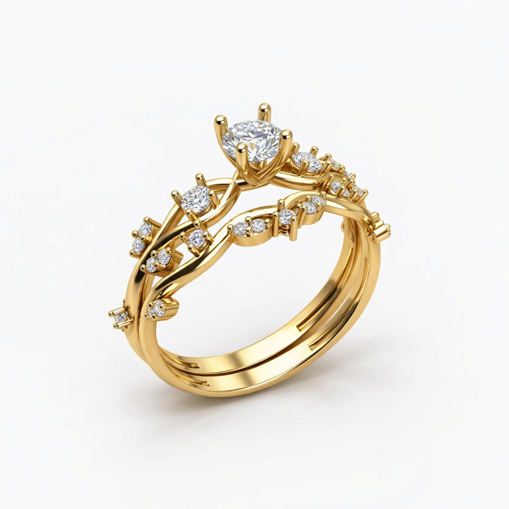 Bague de mariage Crowny – Solitaire et Alliance en Or 18K — image 1