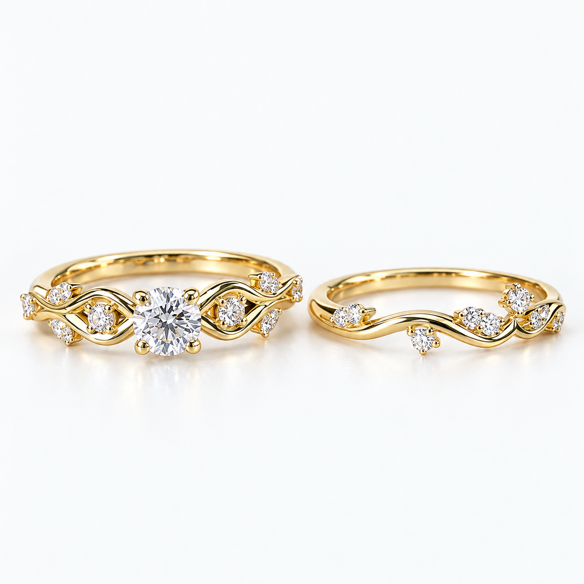 Bague de mariage Crowny – Solitaire et Alliance en Or 18K — image 2