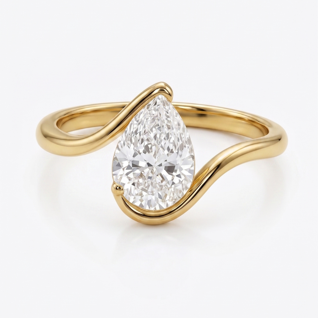Bague Qatra en or 18K, pierre taille poire, Azor