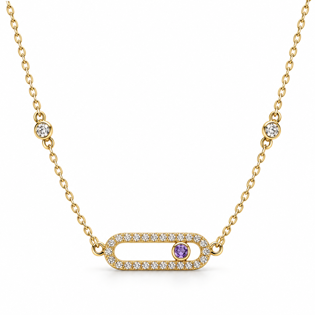Collier Capsule Améthyste en Or 18K, une pierre de la famille du quartz