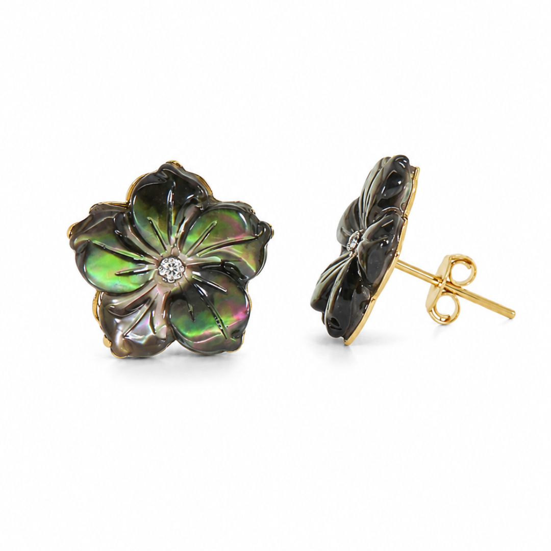 Boucles Fleur de Pureté Noire en nacre et or 18K Azor