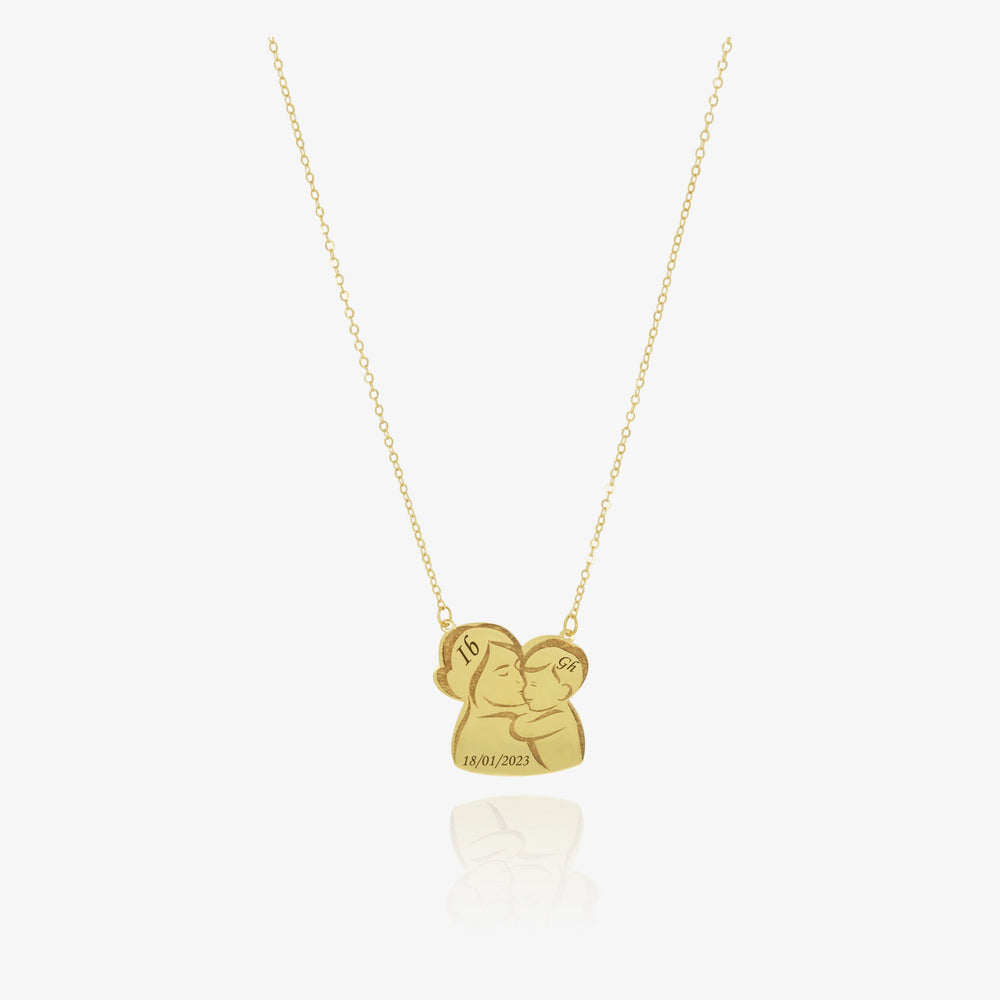 Collier Mom And Boy Personnalisé En Or 18K