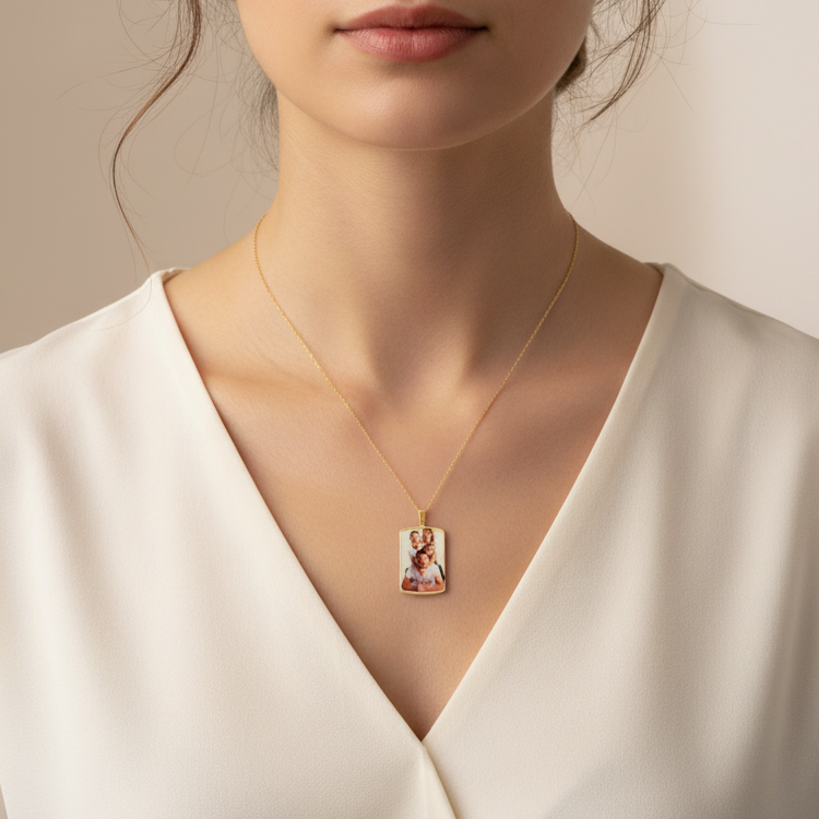 Collier Personnalisé Avec Photo Couleur en Argent