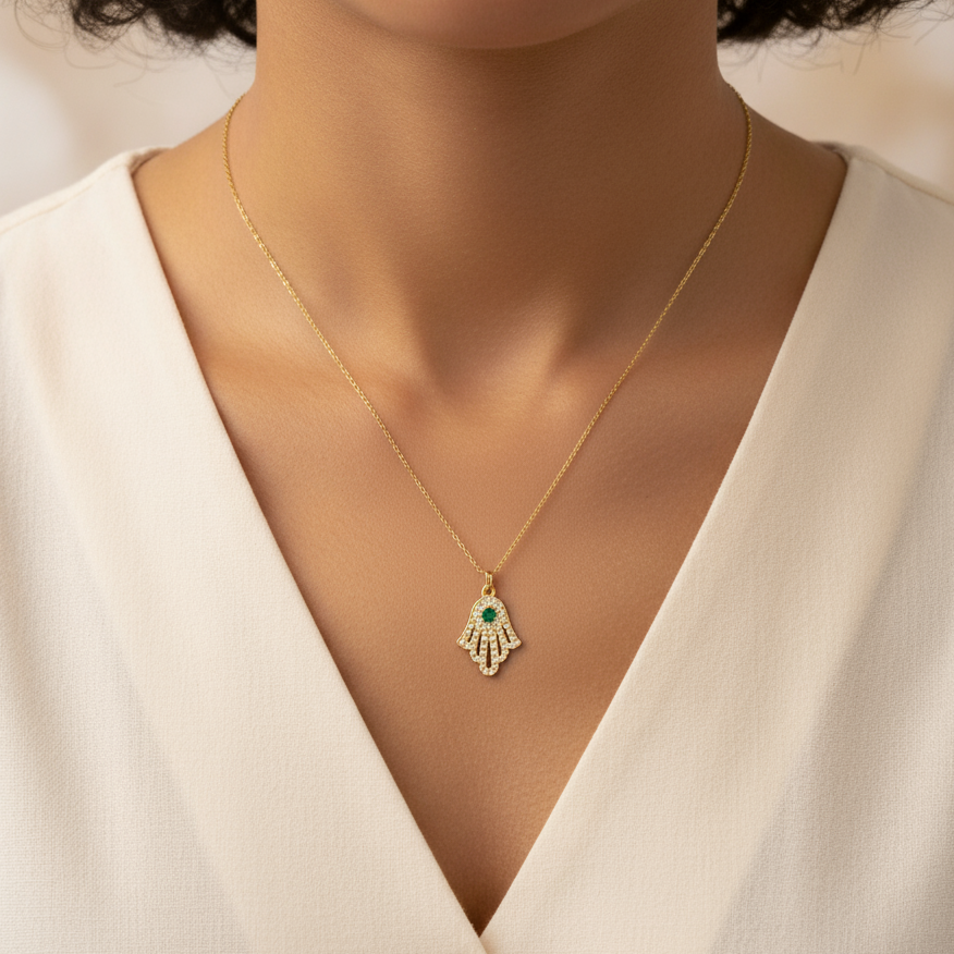 Shining Khmissa Necklace in 18K Gold 
