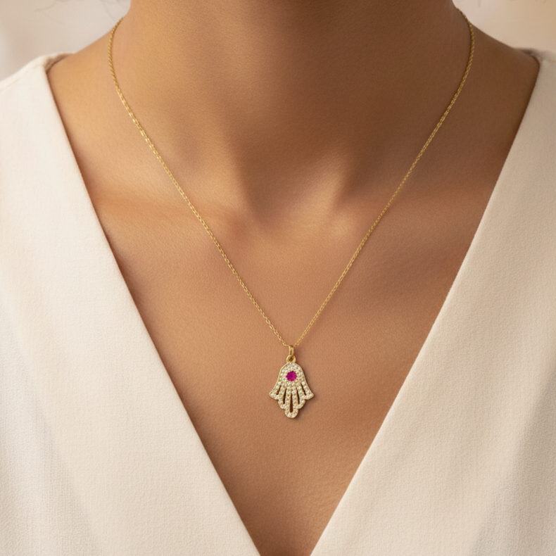 Shining Khmissa Necklace in 18K Gold 