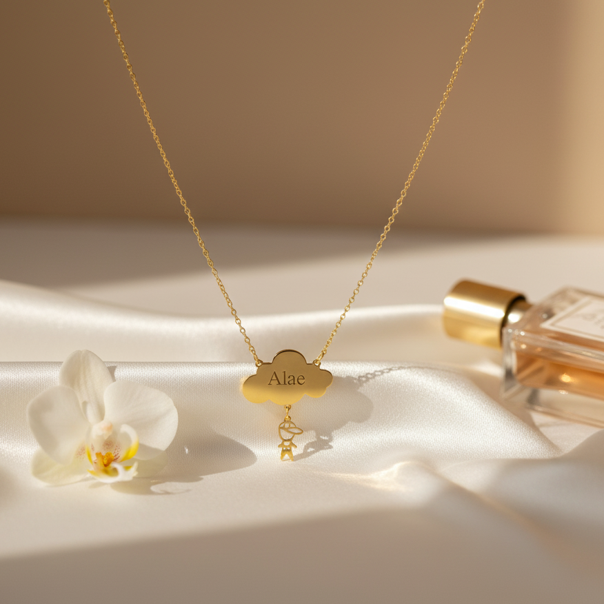Collier Nuage  Avec prénom Personnalisé en Or 18K