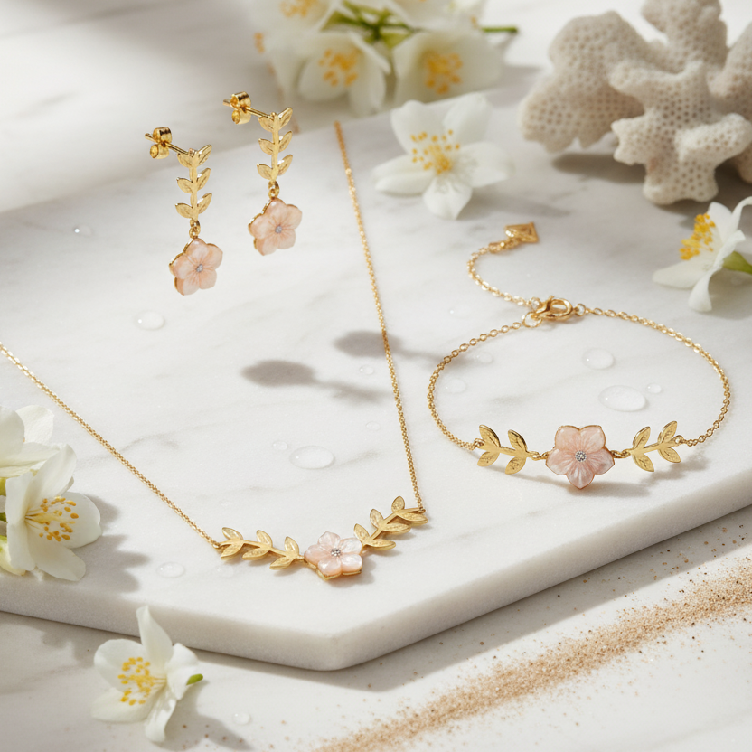 Ensemble Sérénité Florale en Or 18K
