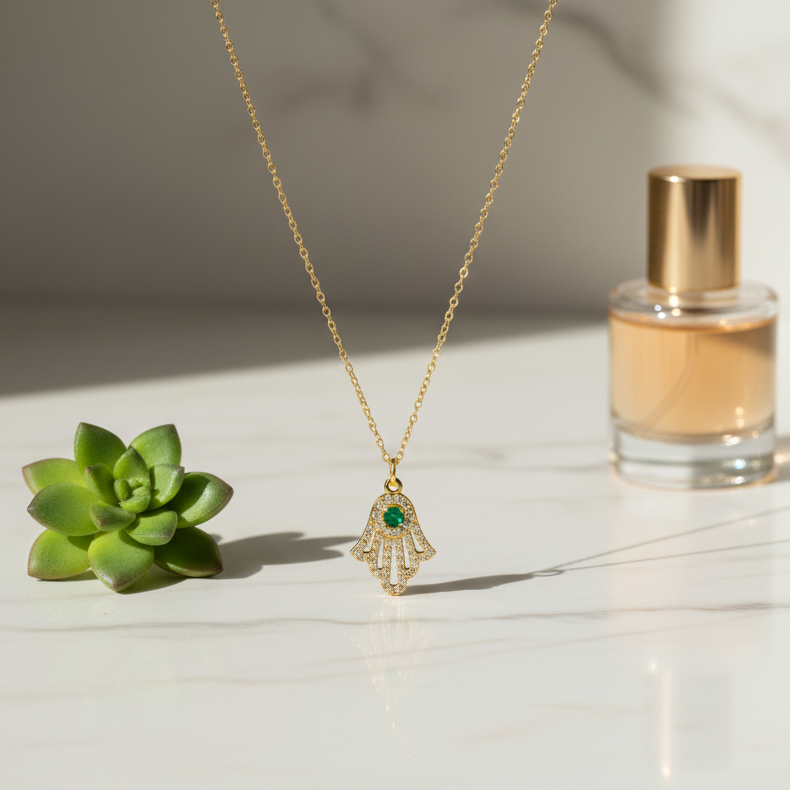Shining Khmissa Necklace in 18K Gold 
