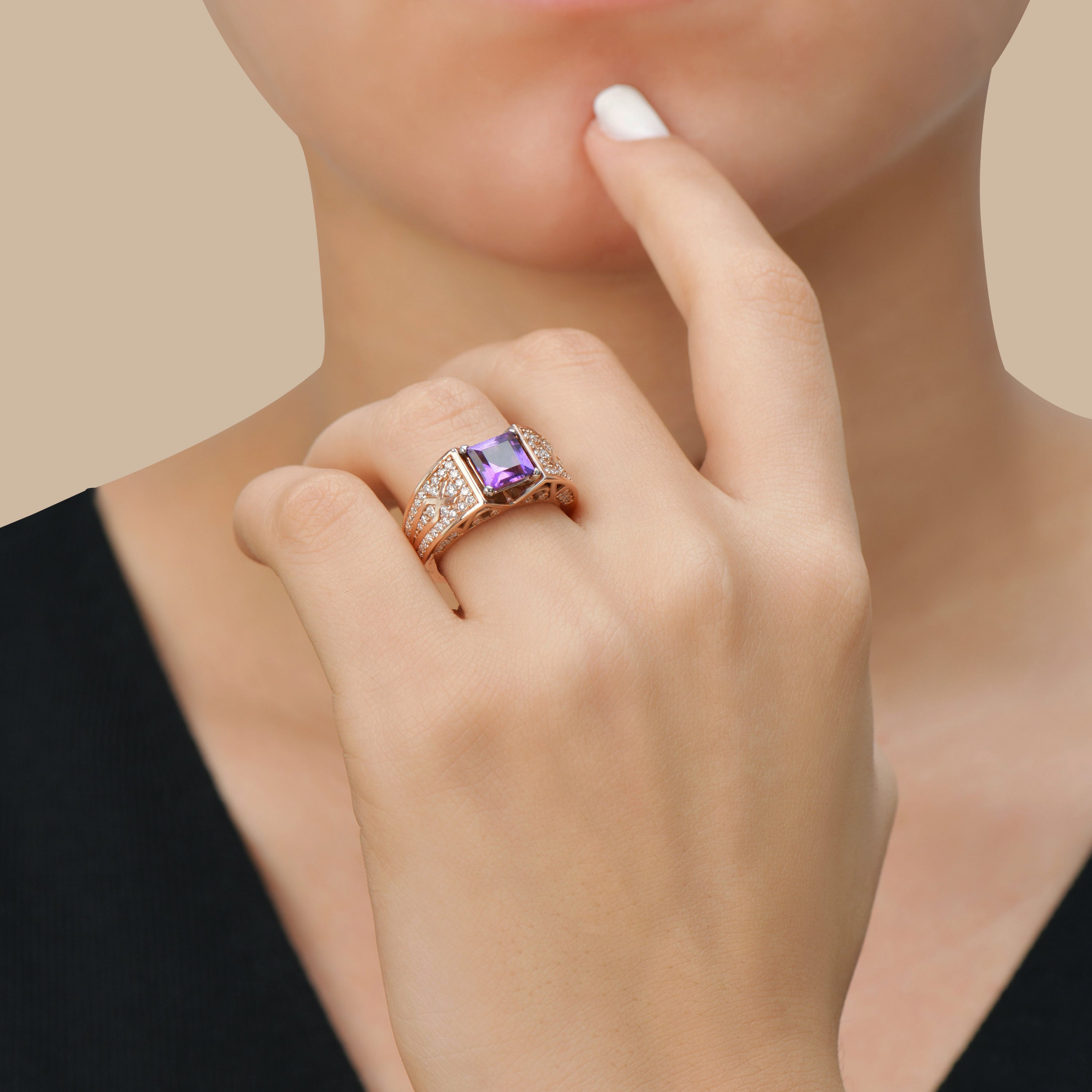 Bague Tribale en Or 18K et Améthyste