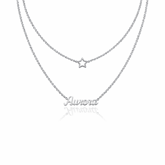 Double collier Prénom Étoile en Argent