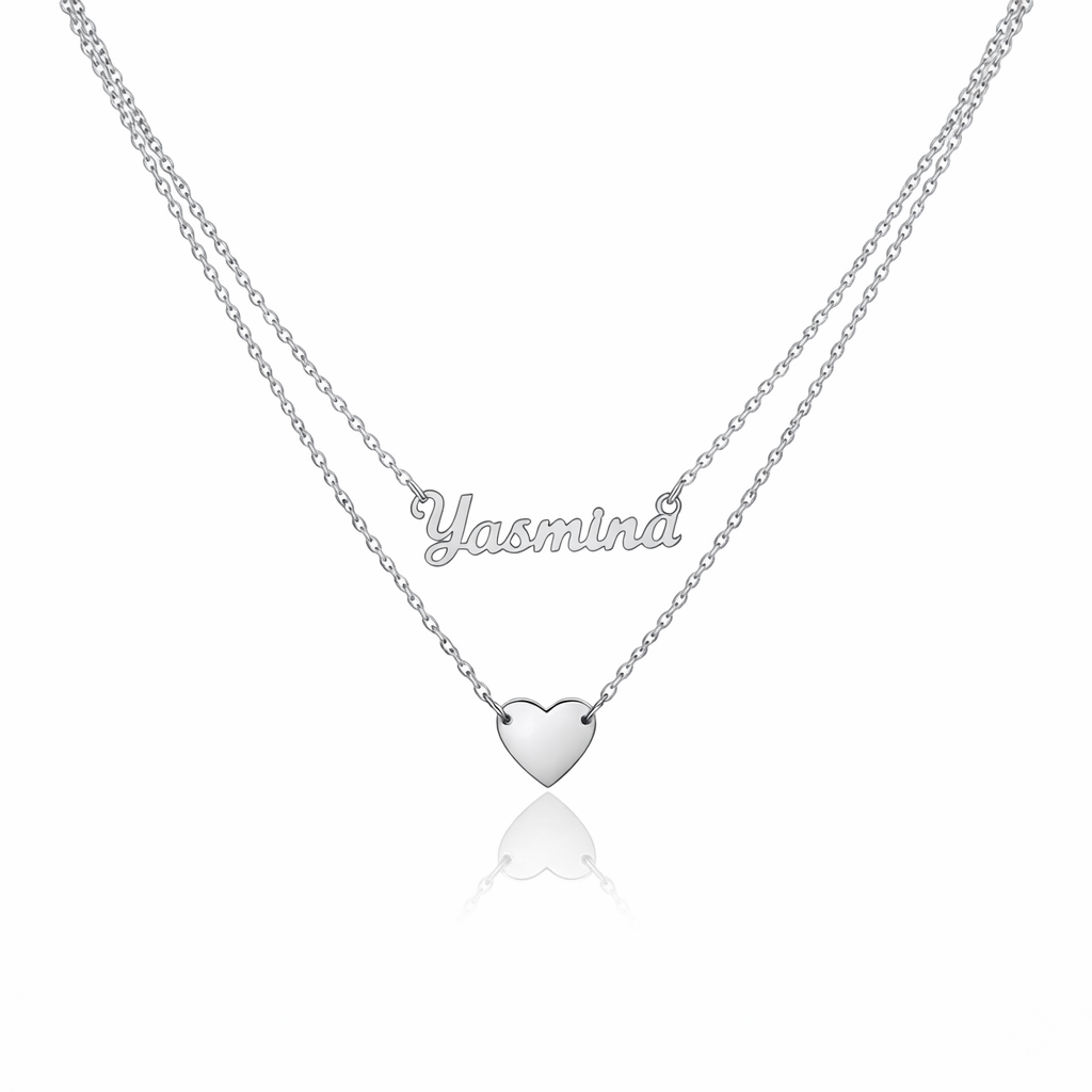 Double Collier Prénom Cœur En Argent — image 1