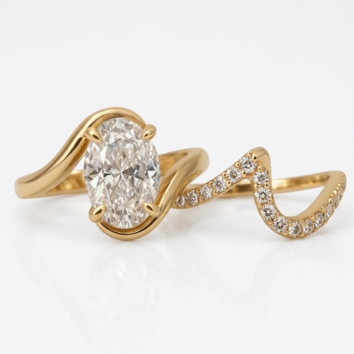 Bague Waves solitaire ovale en Or 18K – vue 2