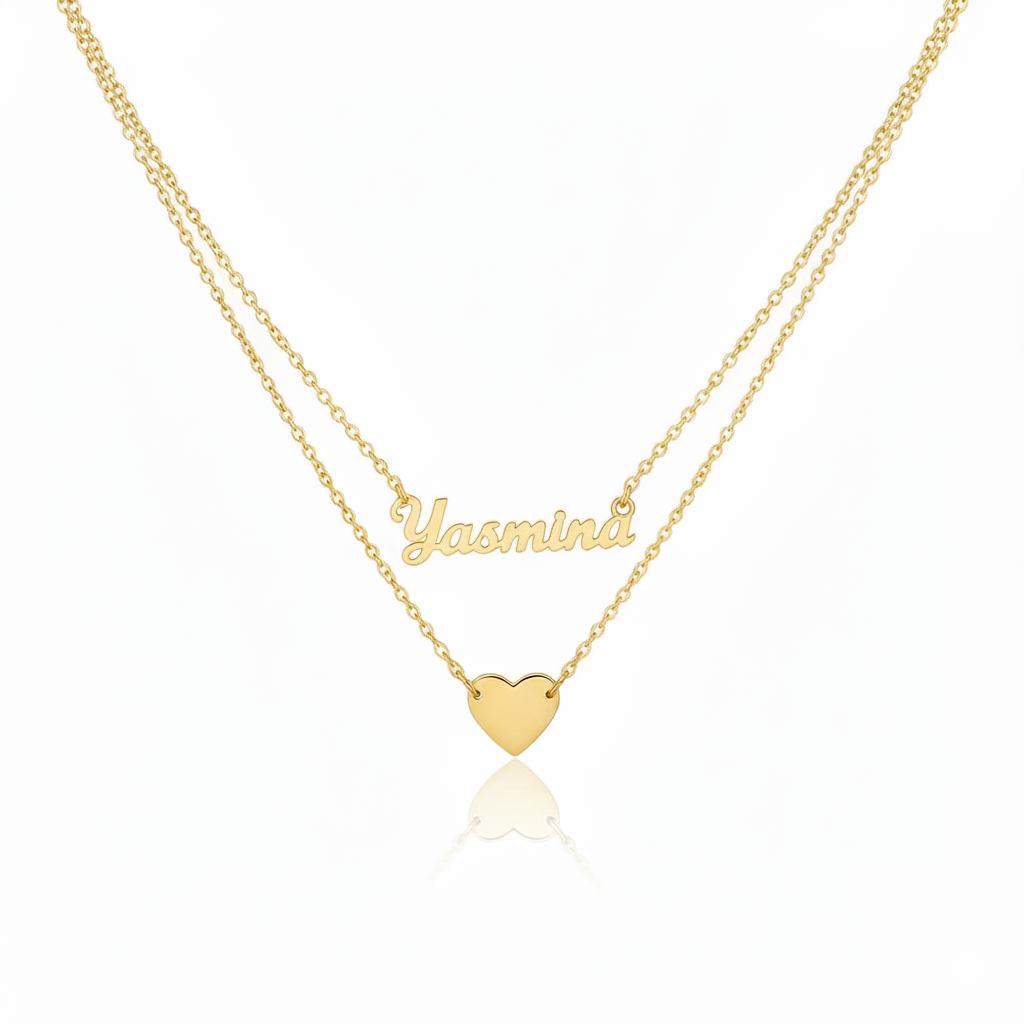 Double Collier Prénom Cœur En Argent — image 2