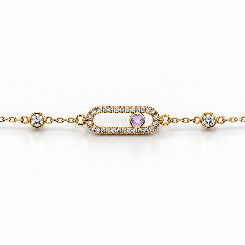Gourmette Capsule Améthyste en Or 18K