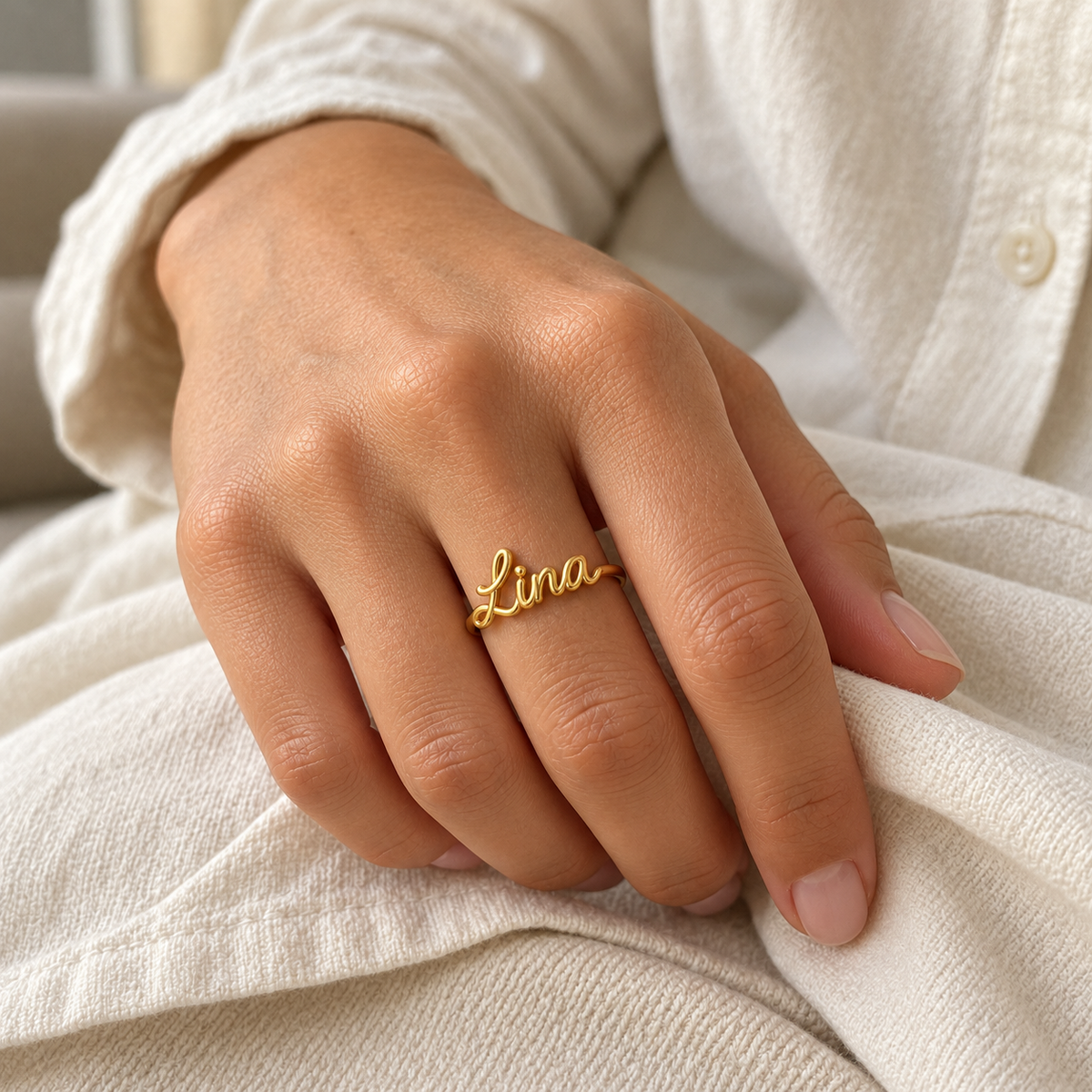 Bague Prénom Signature Relief 3D en Or 18K — image 2