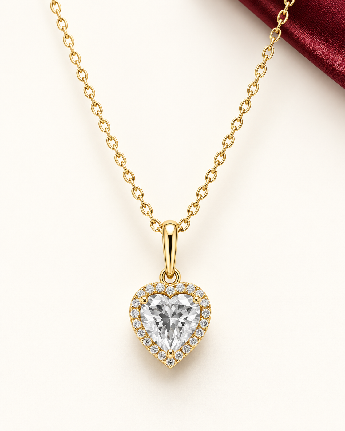 Collier Cœur Halo en Or 18K – Pierre au Choix — image 4