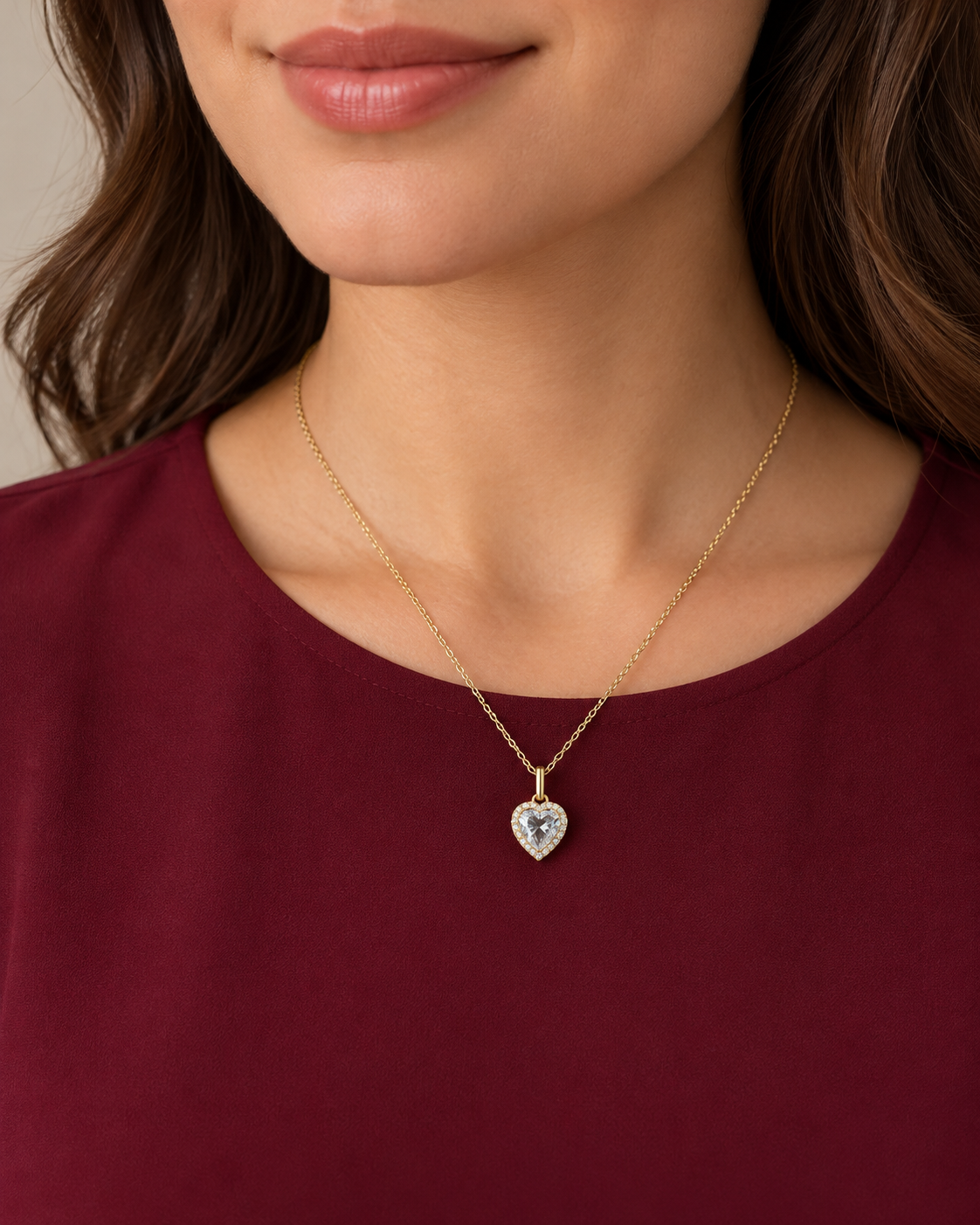 Collier Cœur Halo en Or 18K – Pierre au Choix — image 5
