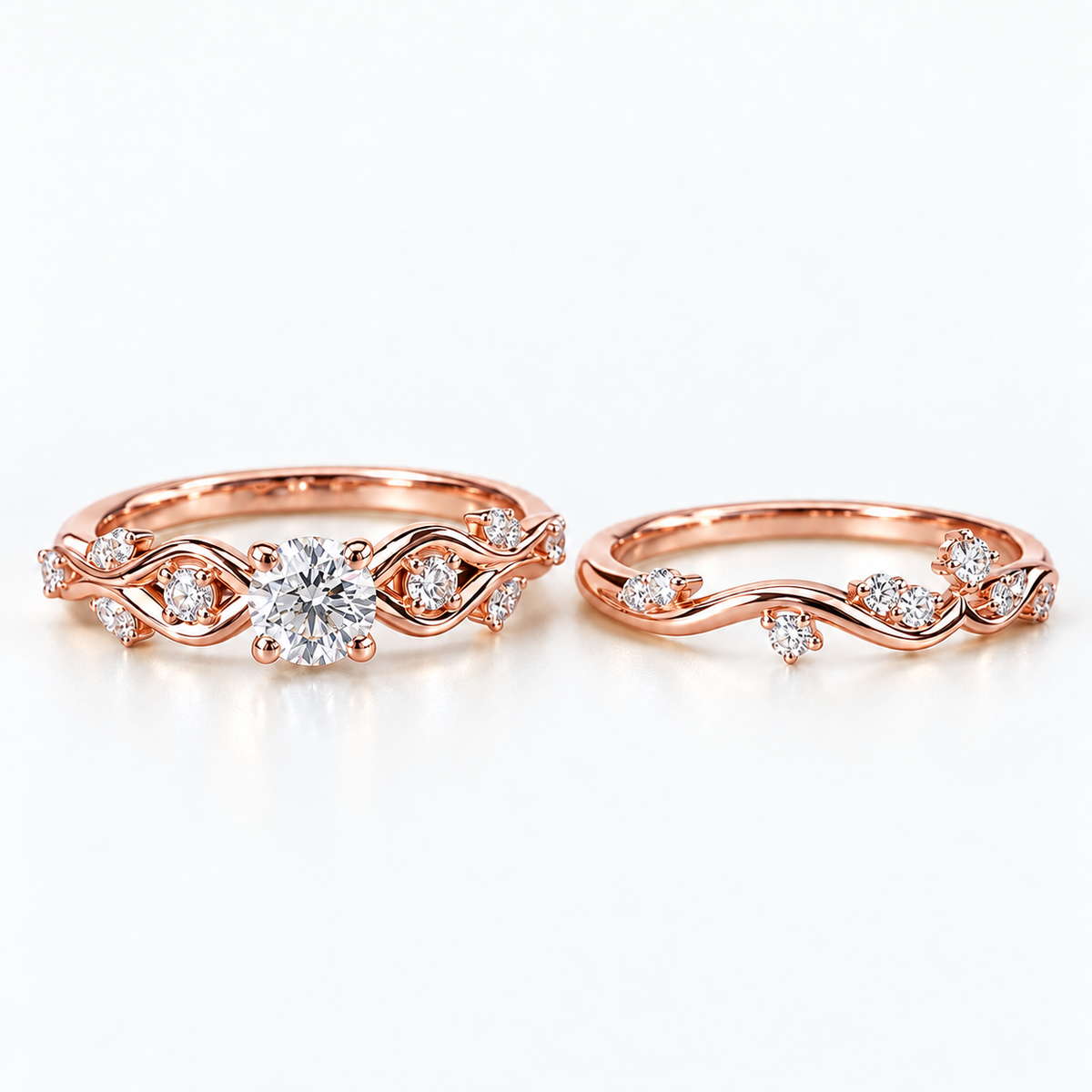 Bague de mariage Crowny – Solitaire et Alliance en Or 18K — image 3