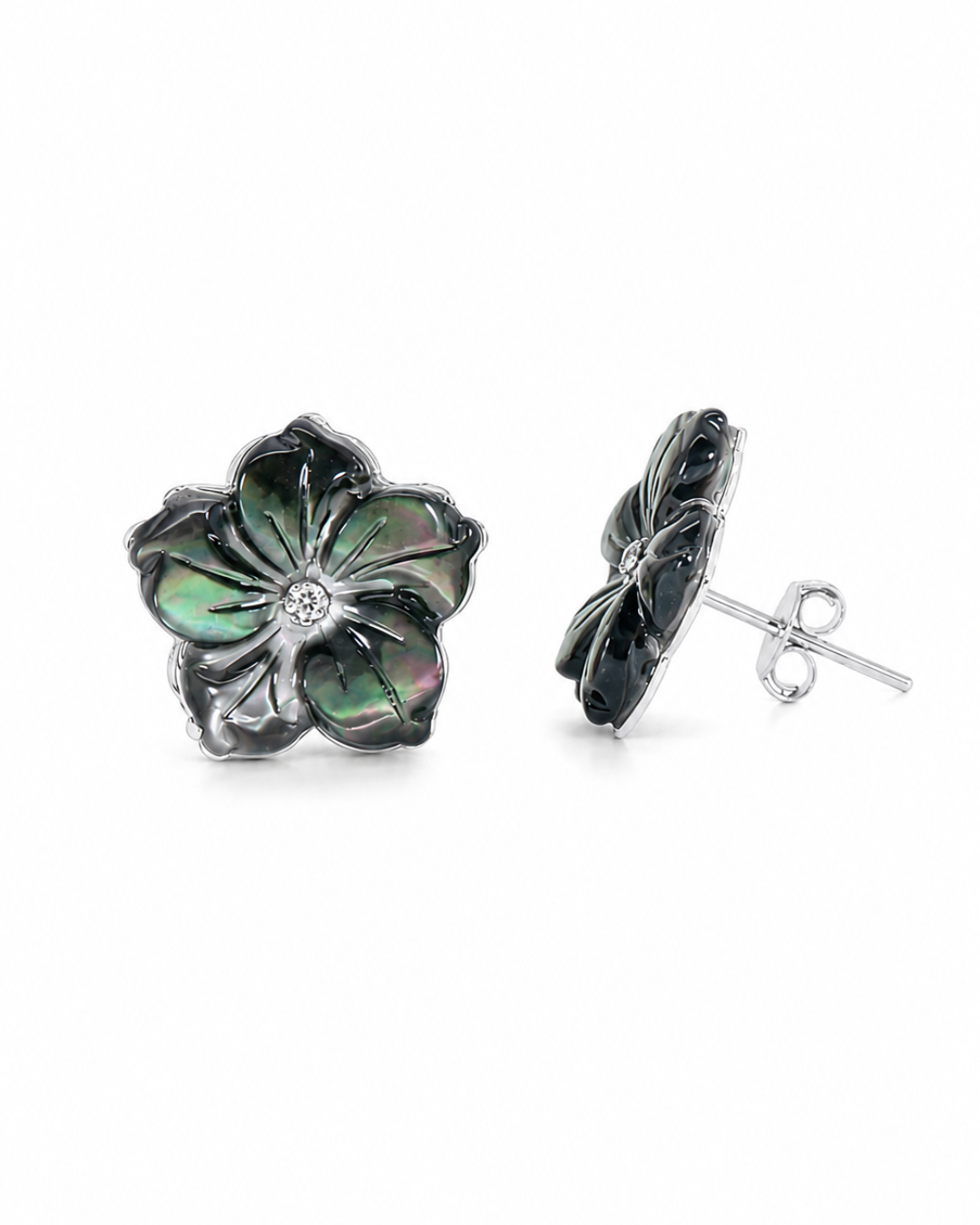 Boucles d’oreilles Fleur de Pureté Noire En Or 18K — image 3